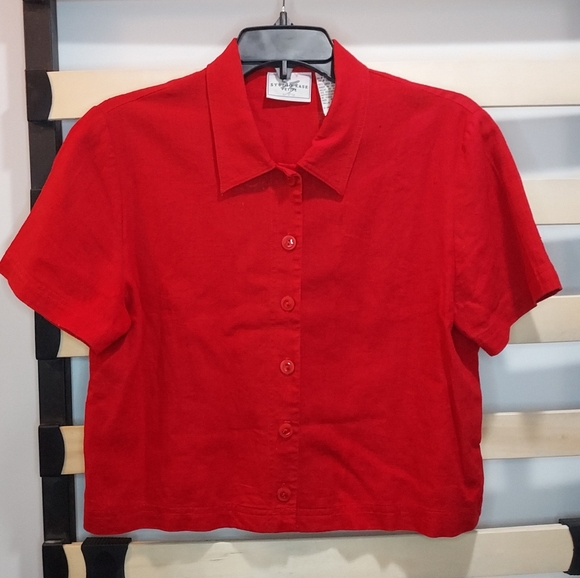 Studio Ease Petite- Linen/Rayon Mix Crimson Red Top - Picture 5 of 6